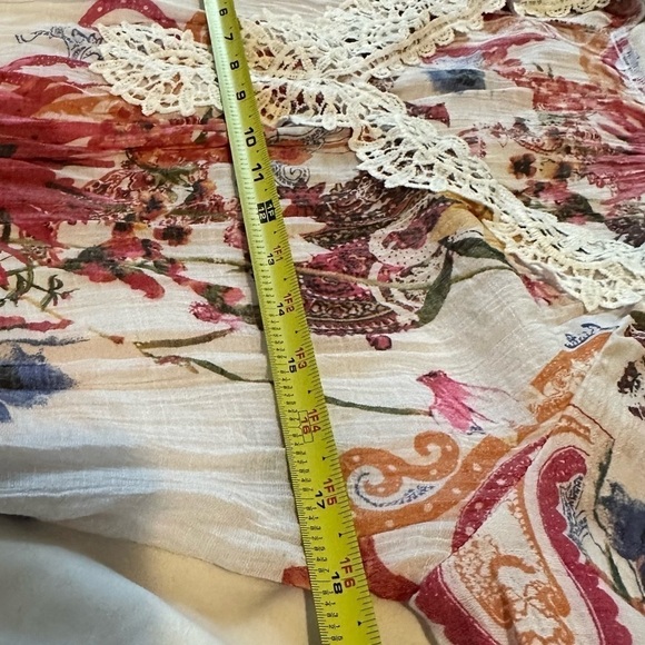 Spense Floral Tunic Top Embroidered Neck Cream Semi Sheer Long Sleeve - Picture 10 of 11